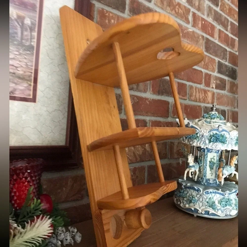 Handmade Vintage Solid Wooden Heart Corner Hand Carved Shelf
